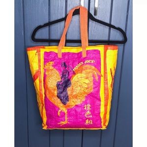 Trader Joes Orange Chicken Reusable Shopping Bag Lady Riding Hen USED READ Rare